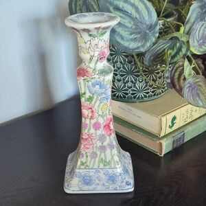 Floral Porcelain Candlestick Holder - Multicolor